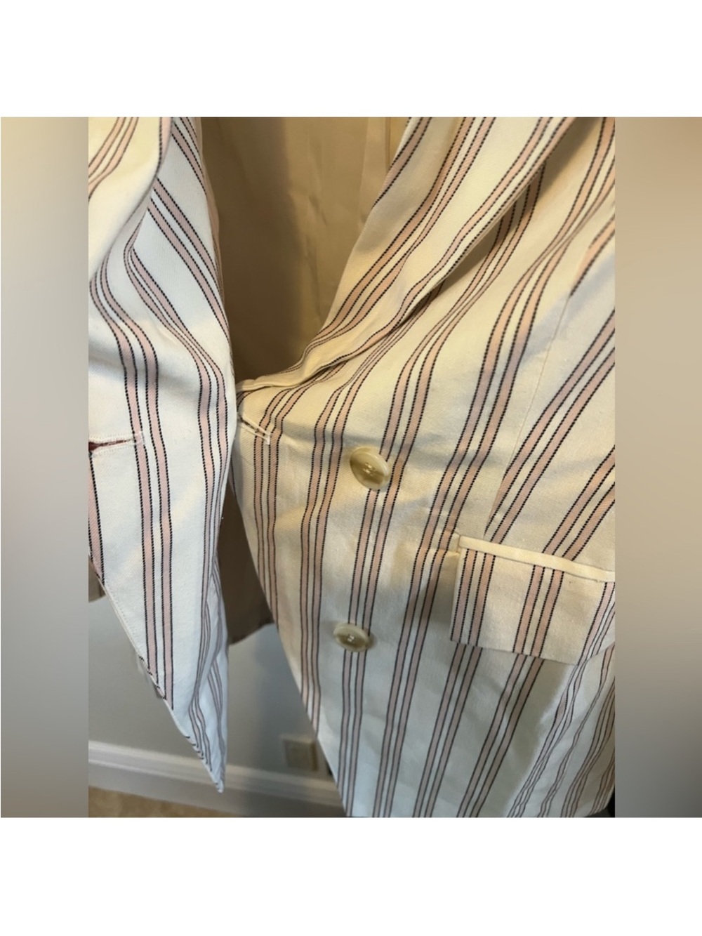 1.STATE Cream and Brown Striped Double-Breasted Blazer - Picture 4 of 12